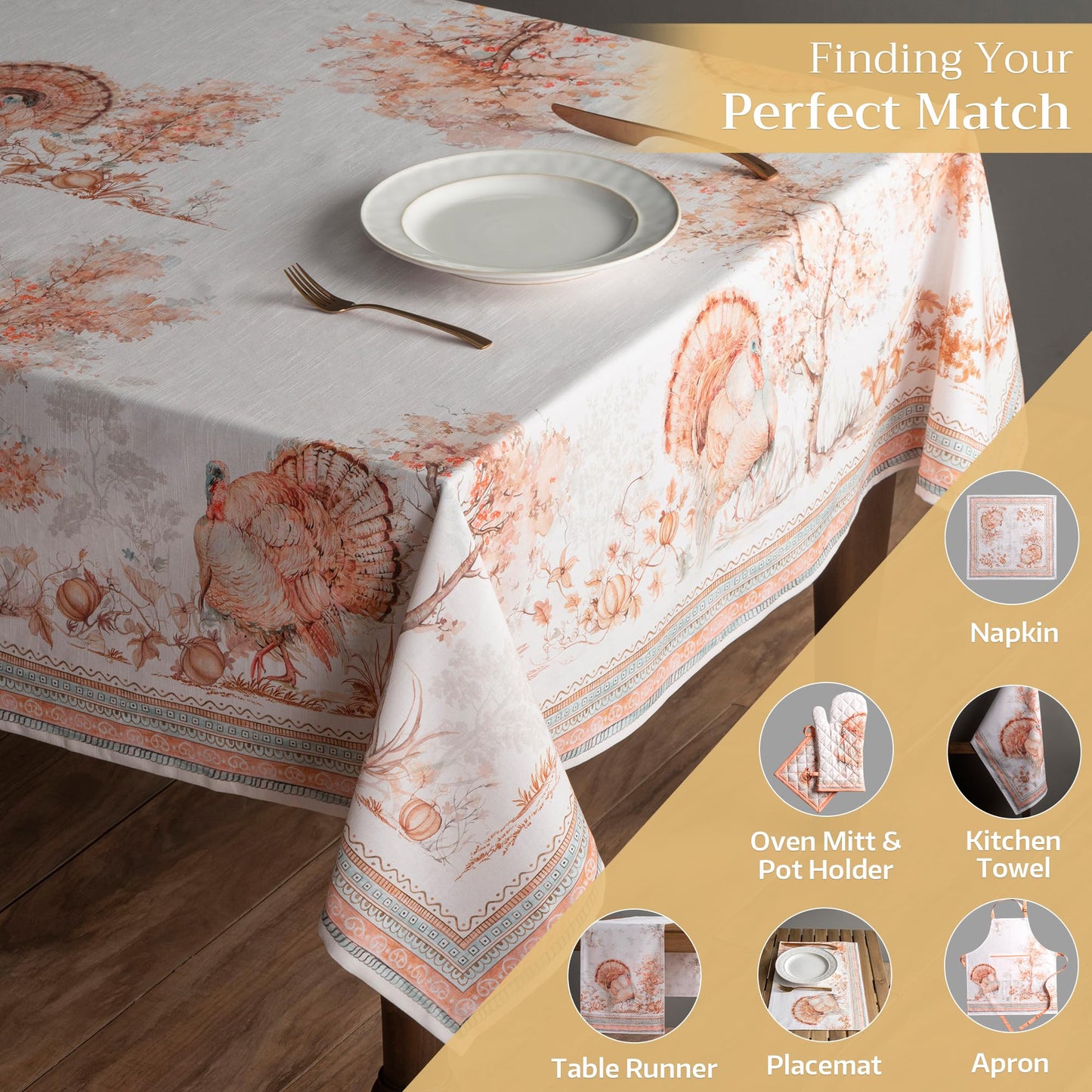 Maison d' Hermine Table Cloth Rectangle Table 100% Cotton 70 x 90 Inches Fall Tablecloth Reusable Everyday Use for Thanksgiving Christmas Decorations Dining Farmhouse Party (Giving Thanks)