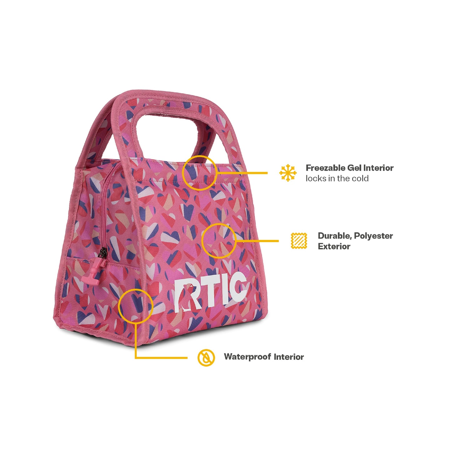 RTIC Ice Lunch Bag, Freezable for Women and Men, Reusable Durable Fabric, Cooler Lunch Bags for On The Go Meals, Commuters, Sweet Hearts