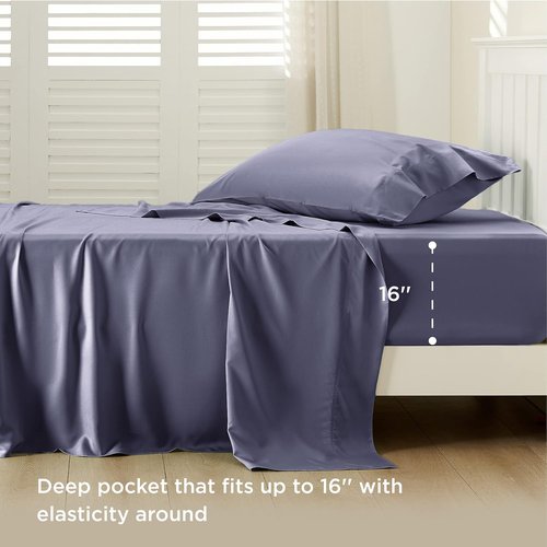 Bedsure Cooling Sheets - Twin Size, Breathable Rayon from Bamboo, Deep Pocket Up to 16 Inches, Dark Grey