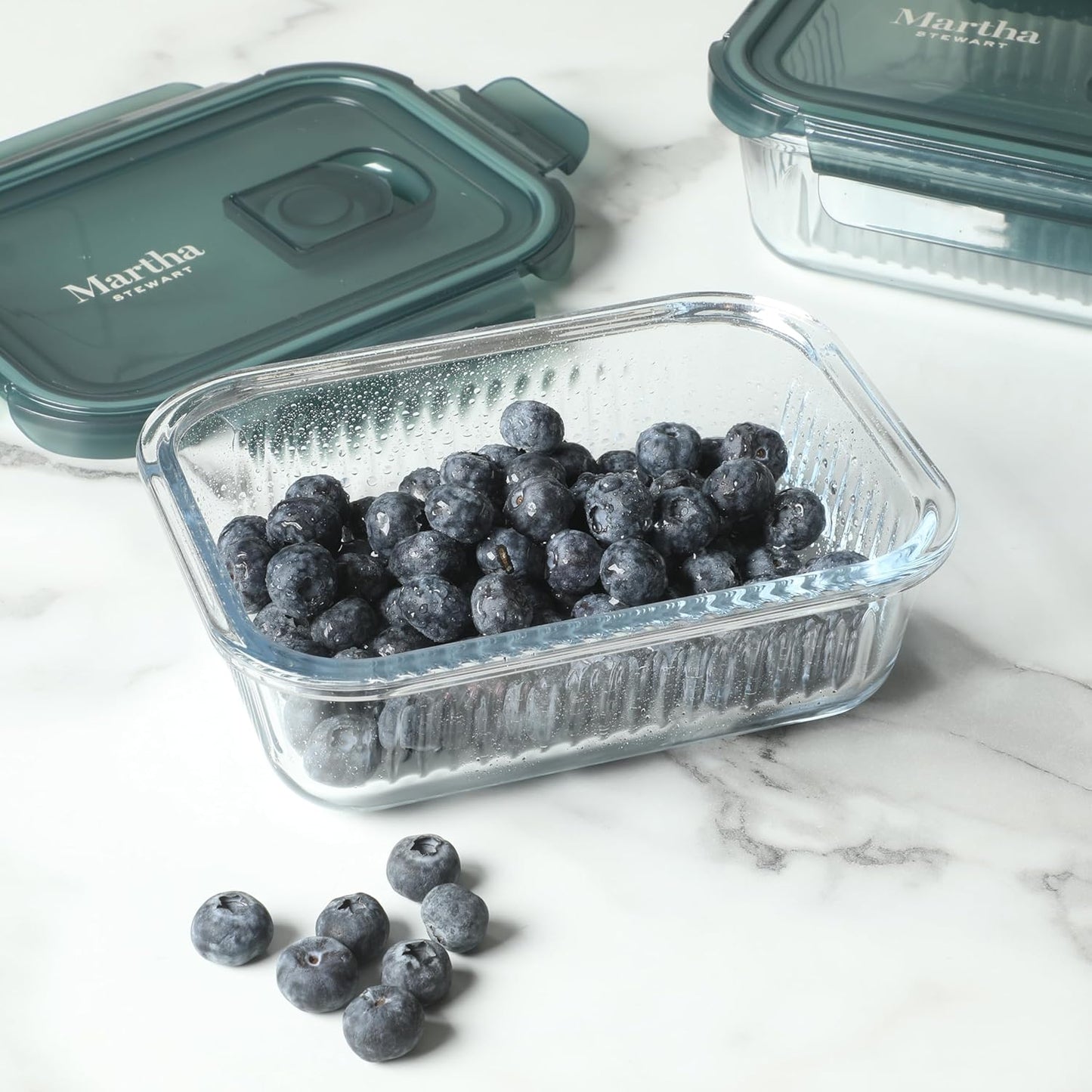 Martha Stewart Shadowbrook 5-Piece Borosilicate Glass Storage Container Set - Airtight Lids, 21.6 oz, Microwave & Dishwasher Safe
