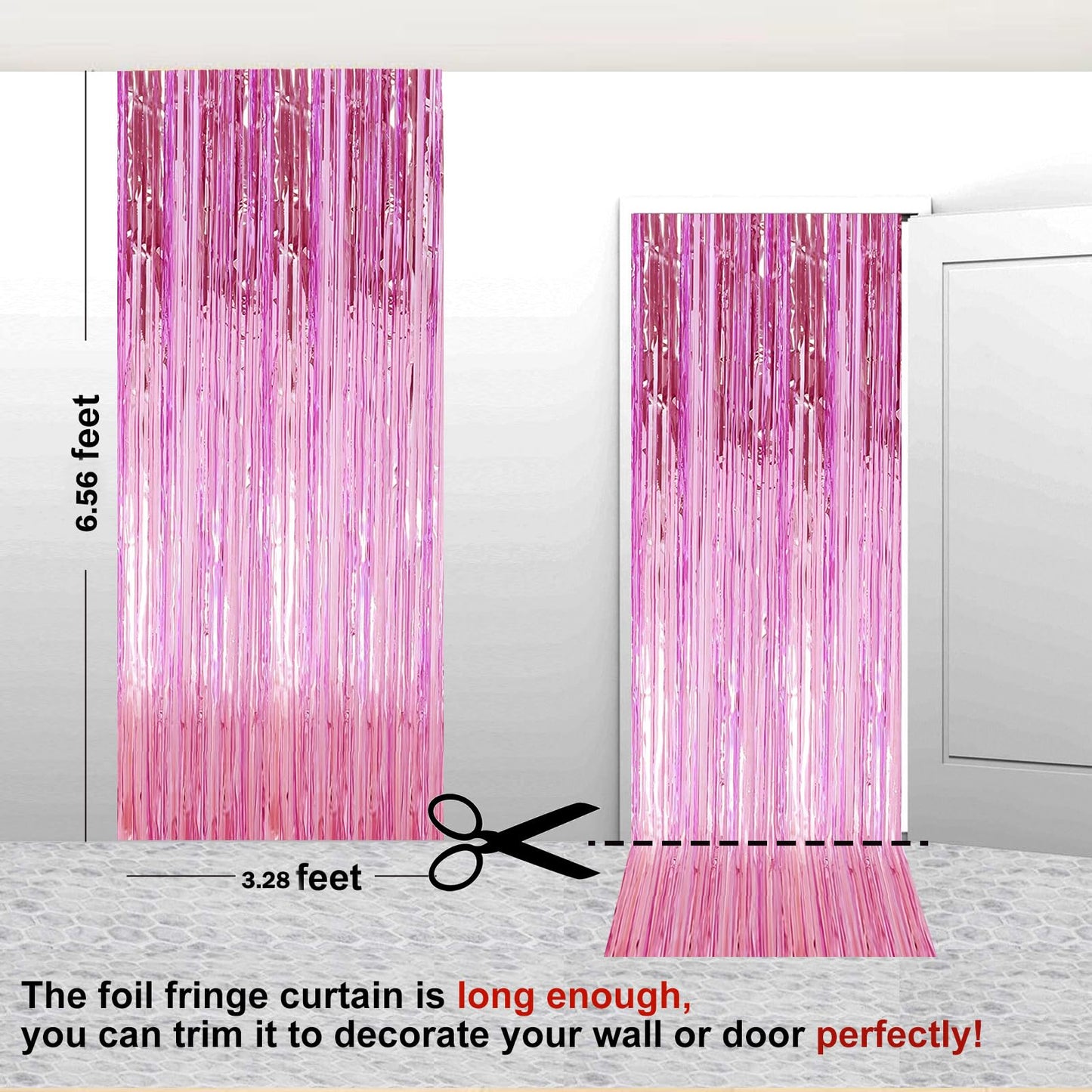 2 Pack 3.28 ft x 6.56 ft Pink Tinsel Curtain Party Backdrop Decorations, Metallic Foil Fringe Backdrop Door for Halloween, Christmas, Birthday Graduation Wedding Party Streamers Photo Backdrop.