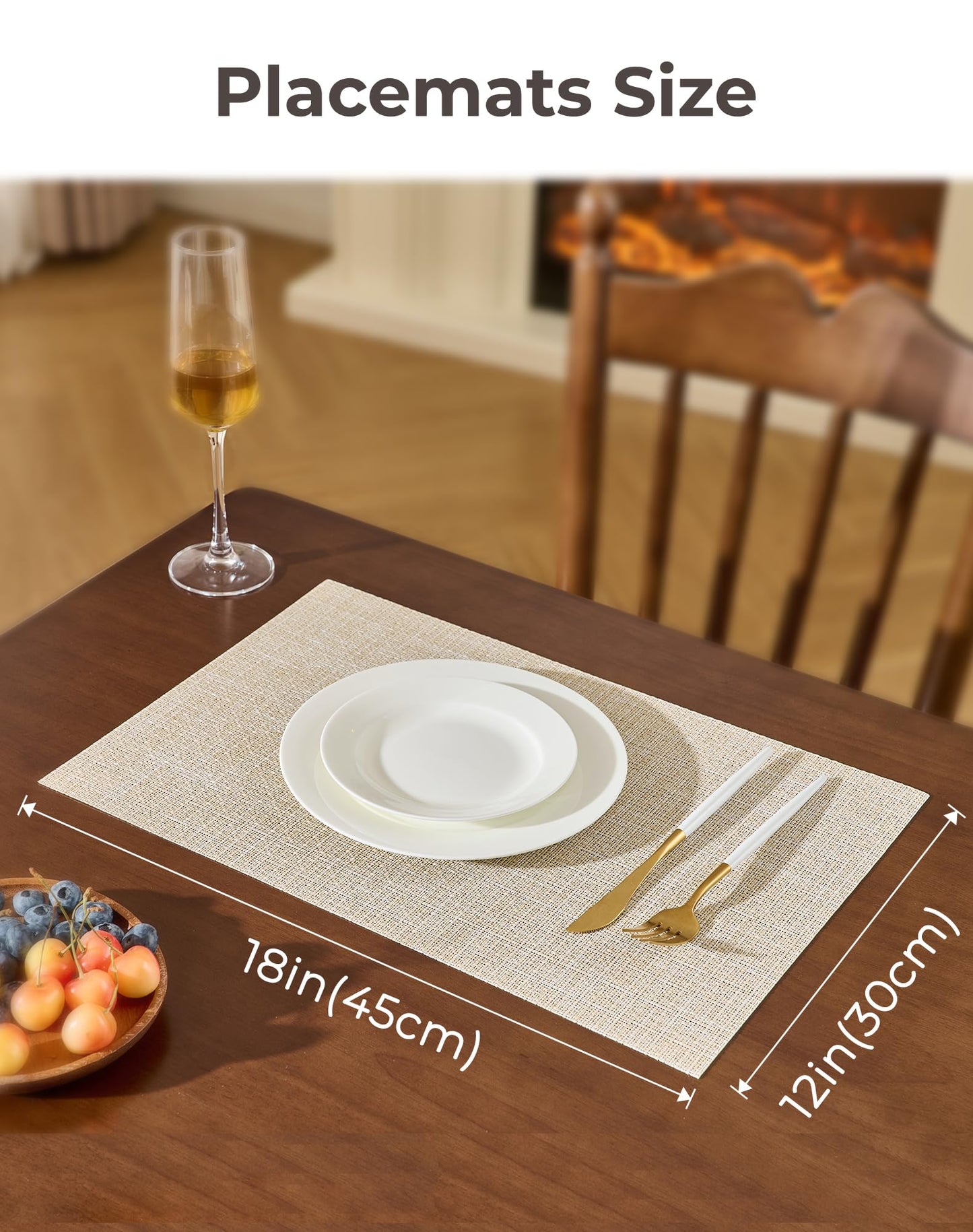 Leetaltree Beige Placemats Set of 8 - Heat Resistant Non-Slip Place mats for Dining Table, Washable Durable PVC Vinyl Woven Table Mats（Beige, 8）