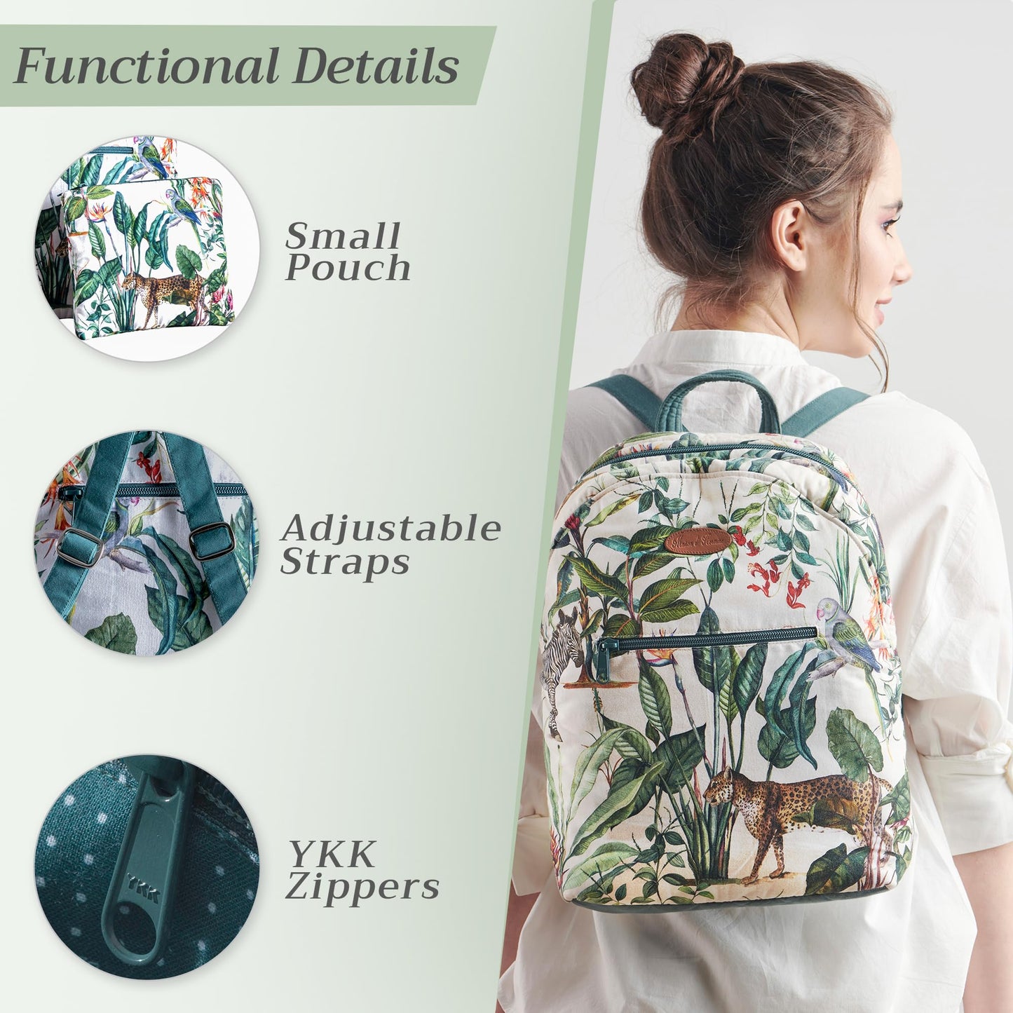 Maison d' Hermine Backpack for Women Men Cotton Shoulder Multipurpose Rucksack with Small Pouch Lightweight Multi Pocket Bag for Travel Work Beach Perfect for Mothers Day Gifts - Wild