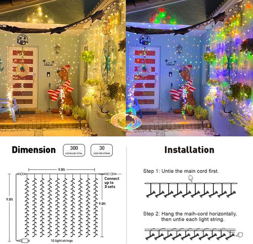 JMEXSUSS 300LED Curtain Lights - Dual Color Changing with Remote | 9.8x9.8ft Connectable Christmas Decor