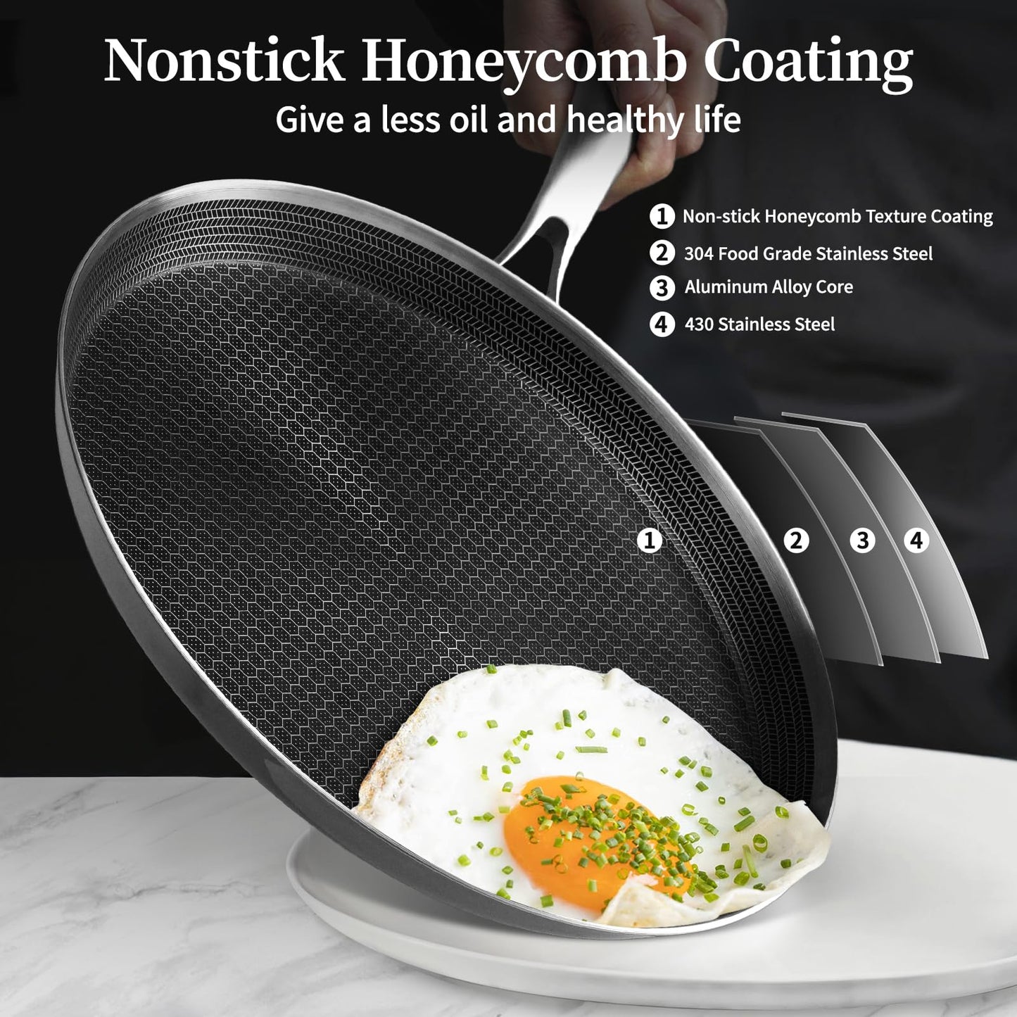 Innerwell Stainless Steel Crepe Pan - 11inch Nonstick Crepe Pan, Stainless Steel Honeycomb Coating Pancake Pan, Non Stick Flat Skillet Tawa Dosa Tortilla Griddle Pan, Induction Compatible, PFOA Free