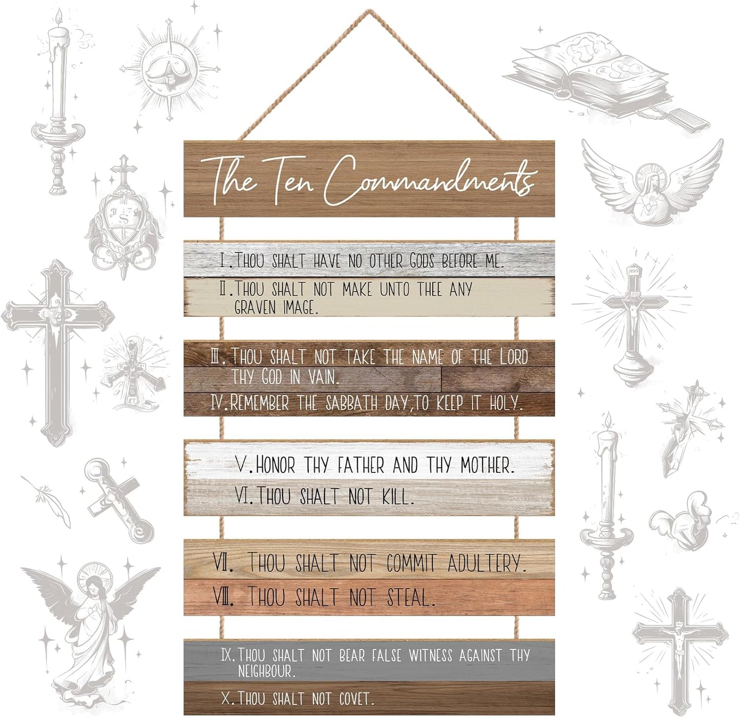Ten Commandments | Christian Wall Decor Art - Wooden Bible Verse for Home, Bedroom, Office, Garden