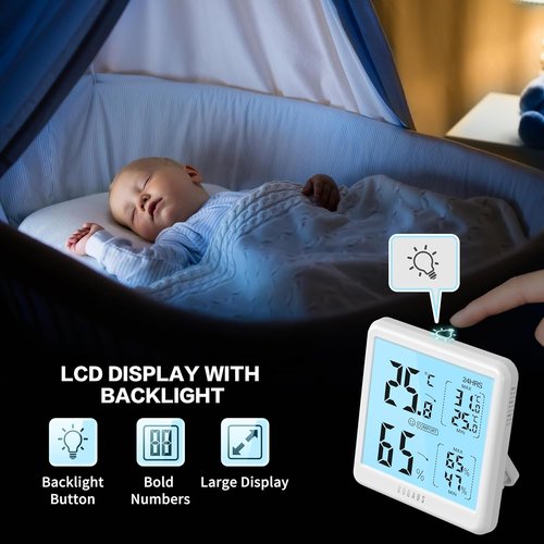 DOQAUS Digital Hygrometer - Indoor Thermometer with Fast Refresh & Max Min Records | White