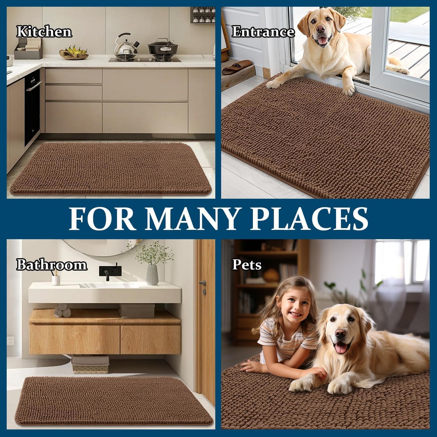 OLANLY Dog Door Mat - Absorbent Non-Slip Chenille for Muddy Paws | 45x27 Mocha Indoor Entryway Carpet