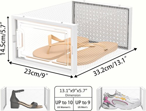 HOMIDEC Shoe Organizer - 12 Pack Clear Plastic Stackable Storage Boxes with Lids for Size 10