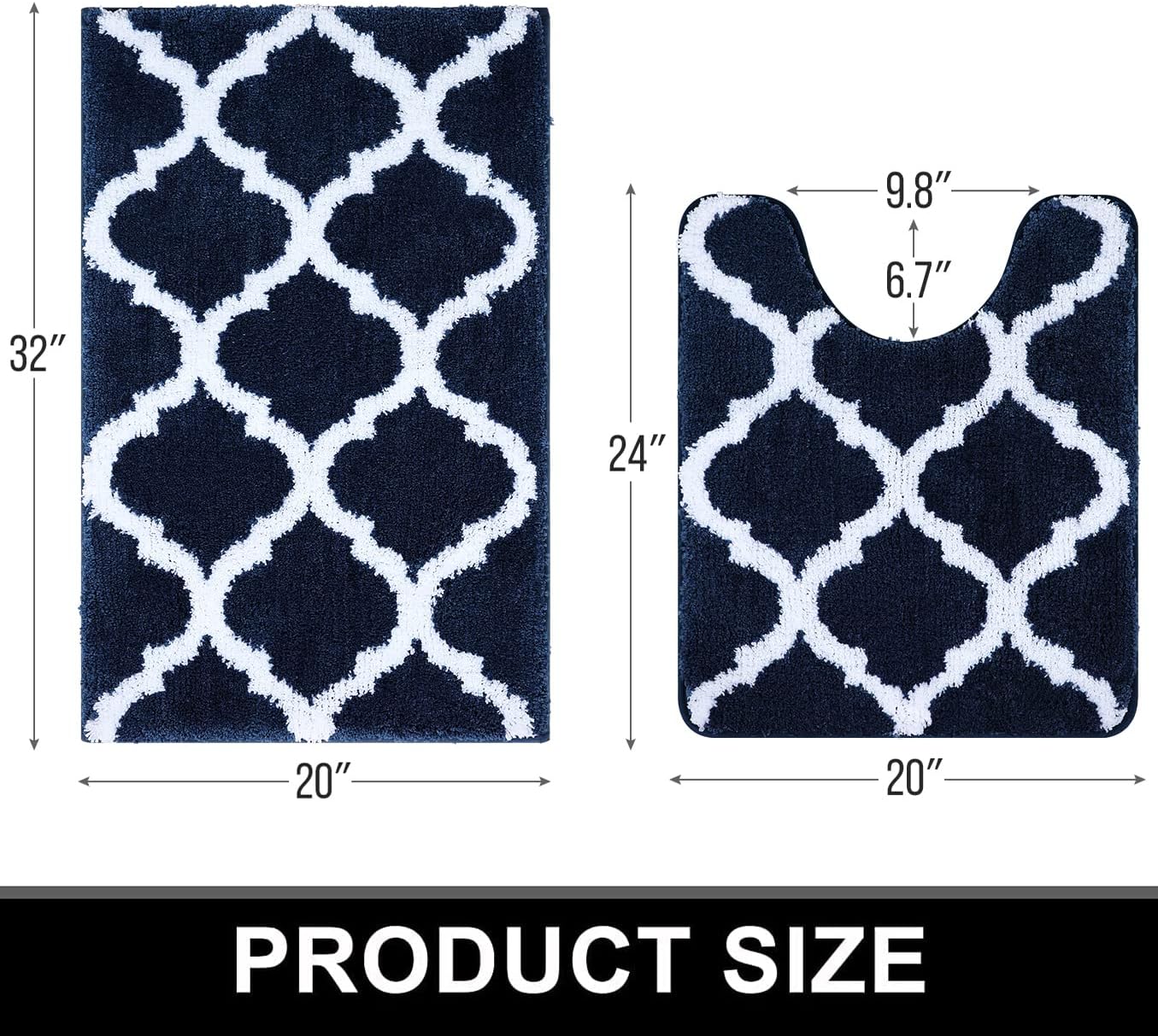 OLANLY Bathroom Rugs Set - Non-Slip Microfiber Bath Mats | 2-Piece U-Shaped Toilet Rug Set (Navy, 30"x20"+24"x20")