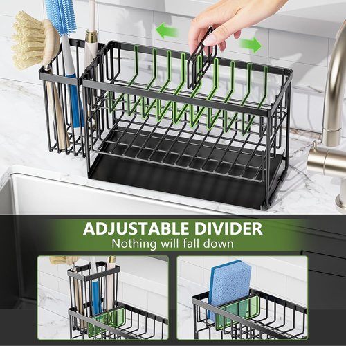 Cisily 2-Tier Kitchen Sink Caddy Organizer - Flexible Dish Brush & Sponge Holder | Stainless Steel Storage Solution