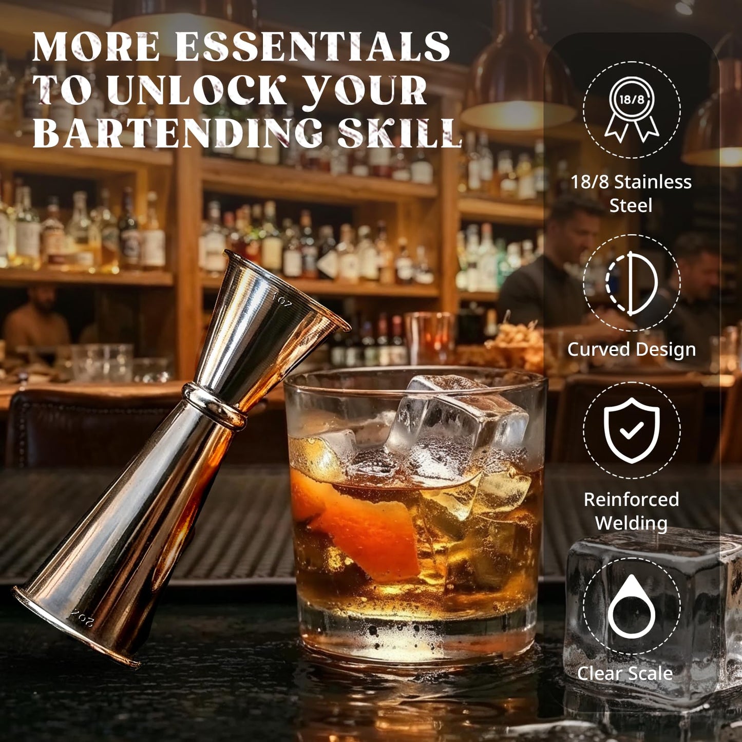 KITESSENSU Jigger for Bartending, Japanese Jigger 2 oz 1 oz with Measurements Inside, 304 Stainless Steel Double Cocktail measuring cup, Professional Bar Tool for Home & Bar Use