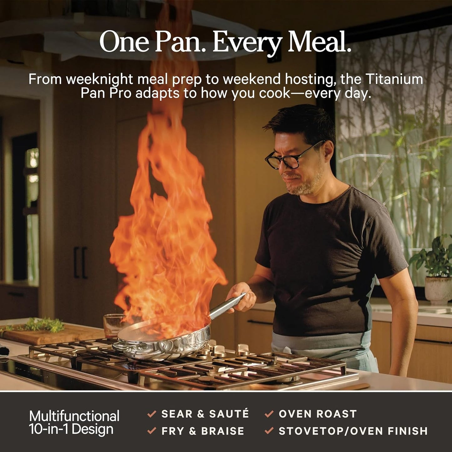 Our Place Mini Titanium Always Pan Pro - 8.5" PFAS-Free Nonstick Frying Pan with Spatula | Chef-Grade Tri-Ply Stainless Steel & Aluminum | Induction & Oven-Safe up to 1000°F | Chrome Finish