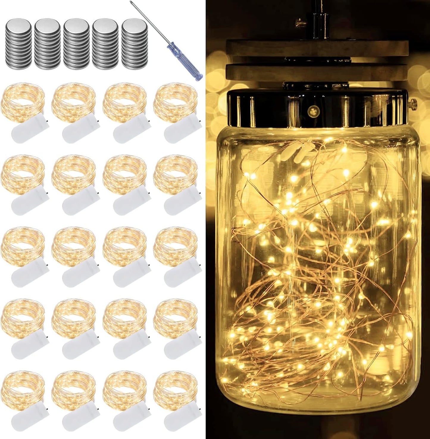 Skiennix 20 Pack Warm White Battery Operated Fairy Lights - 7ft Copper Wire Twinkle Lights for Weddings, Parties & Home Decor