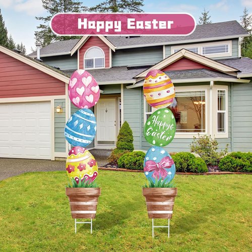 CroBlissful Large Metal Easter Eggs - Rustic 29-Inch Outdoor Yard Decorations for Spring Garden