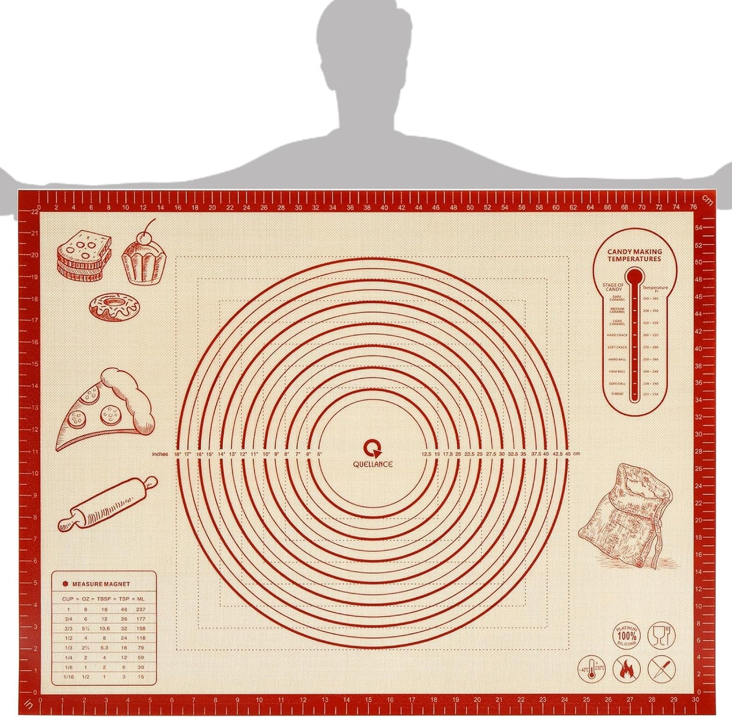 Silicone Baking Pastry Dough Mat - Extra Large 32x24 Inch Nonstick Rolling Mat for Cookies & Bread