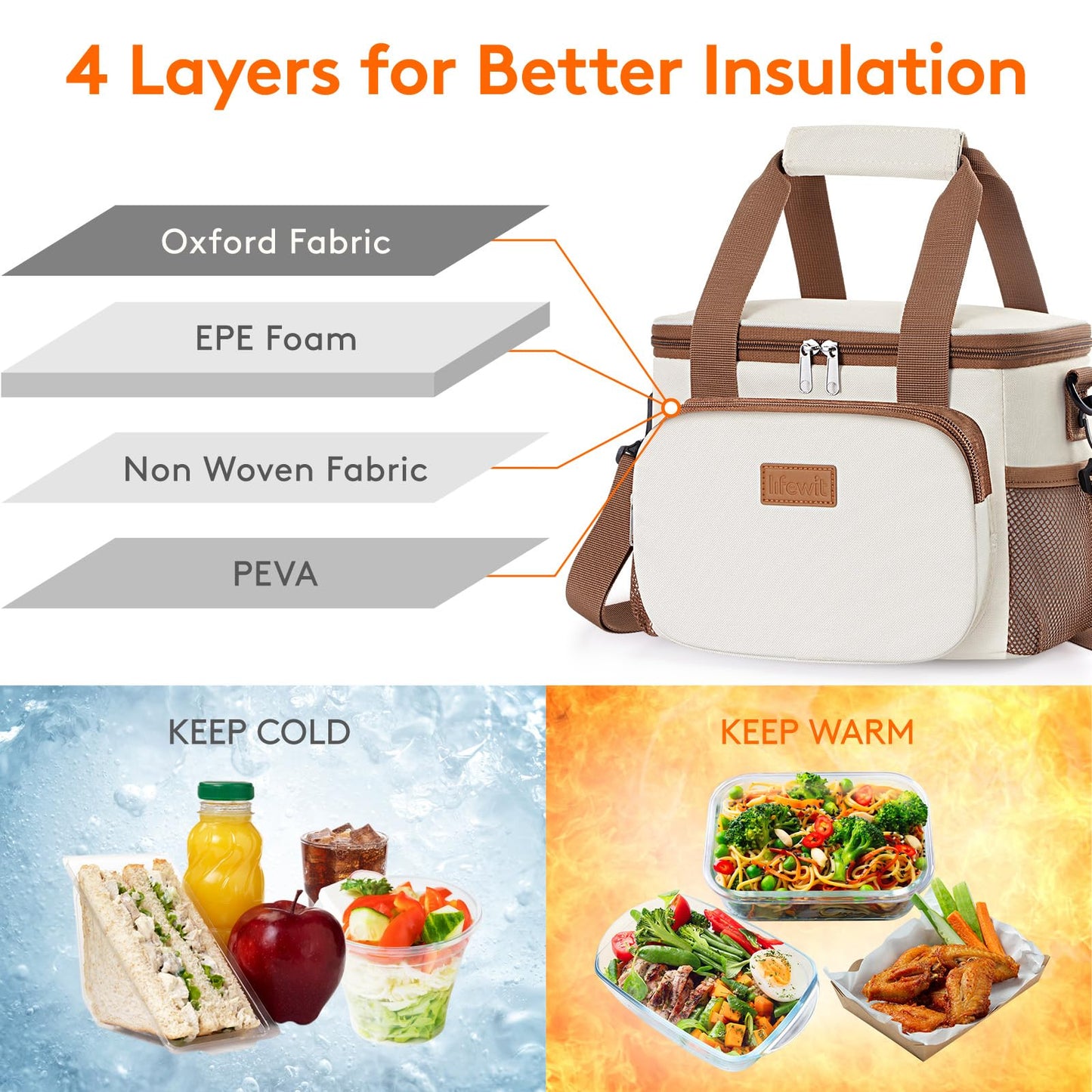 Lifewit Medium Lunch Bag, Insulated Lunch Box, Soft Cooler Cooling Tote for Adult Men Women, Beige 12-Can (9L)