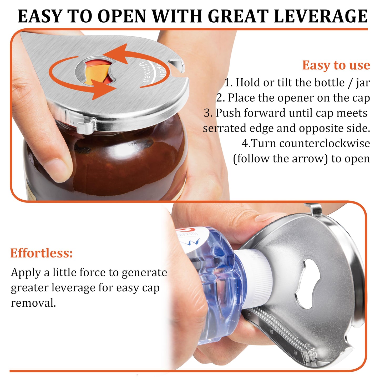 Uinxan Jar Bottle Can Opener for Seniors Arthritis Weak Hands-Easy Twist Off Small Caps (0.6"-2.7"), Pop Top & Pull Tab Seals,Patent Unique Portable Multifunction Gadget for Elderly/Women/Men (Silver)