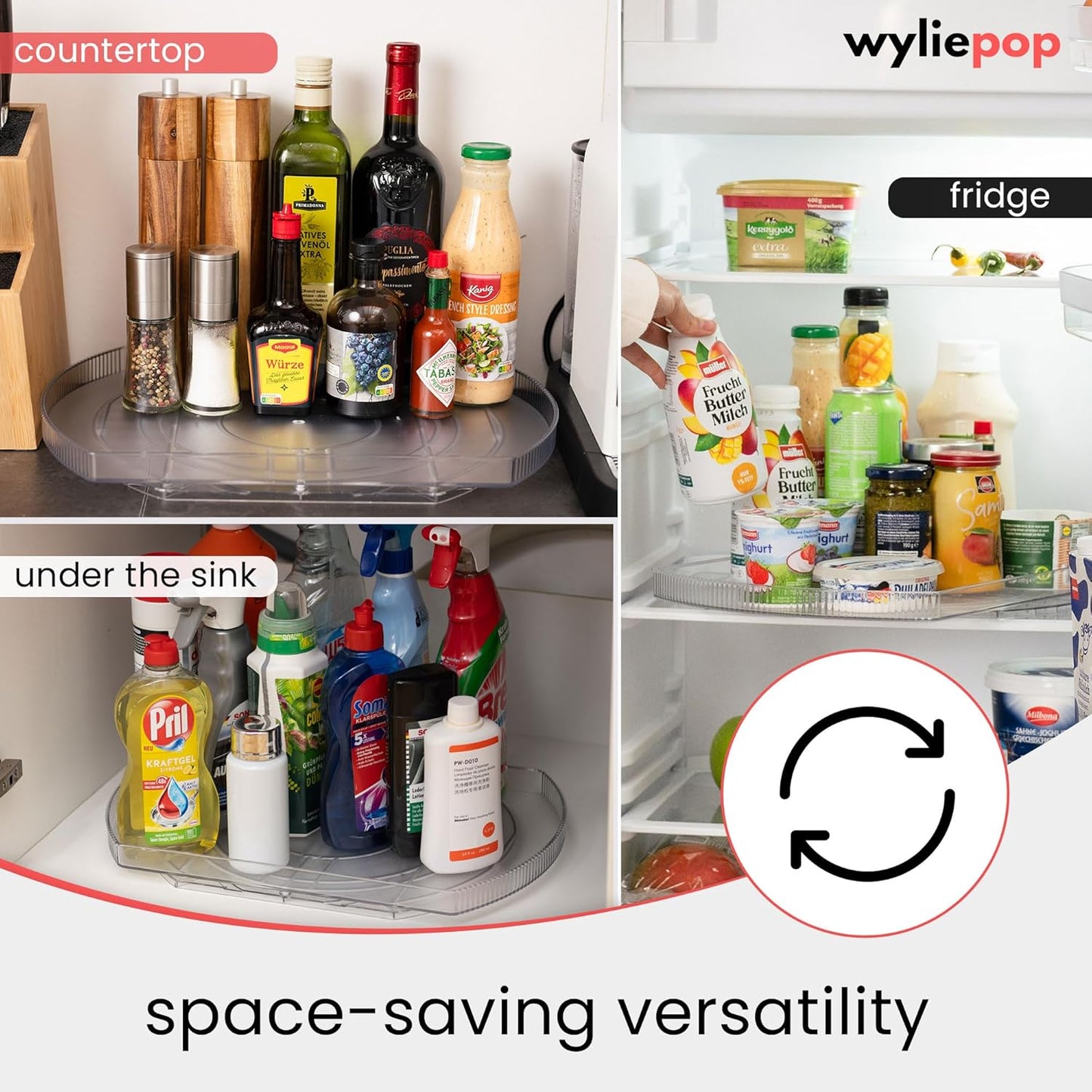 Lazy Susan | 360° Turntable Refrigerator Organizer - Rectangle Storage Tray for Fridge & Pantry (16.5"x11.5"x1.5")