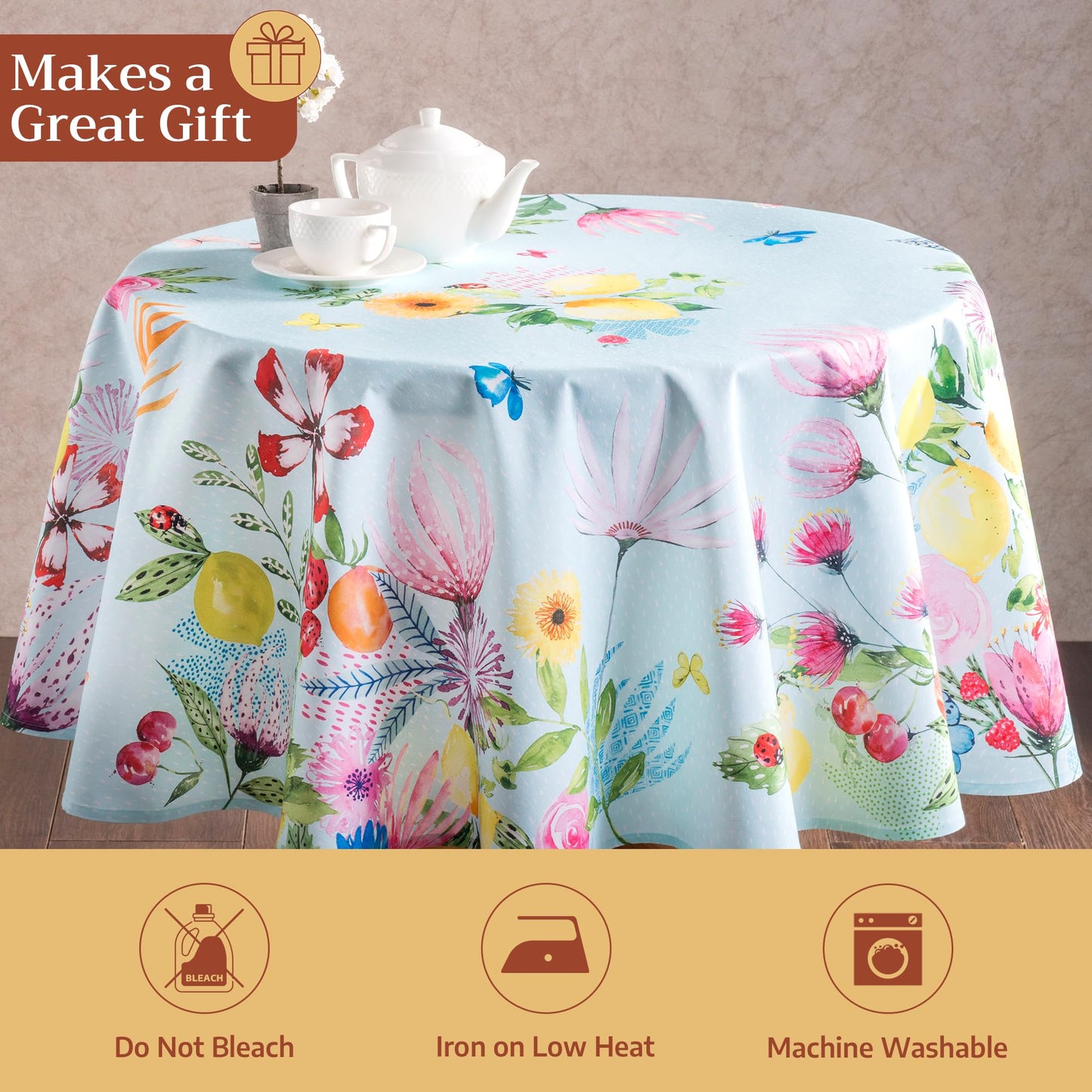 Maison d' Hermine Table Cloth Round Table 100% Cotton 63 Round Inches Tablecloth Reusable Decorative for Dining Kitchen Room Farmhouse Home Gifts for Mothers Day Spring Summer - Jardin D'Ete - Mint