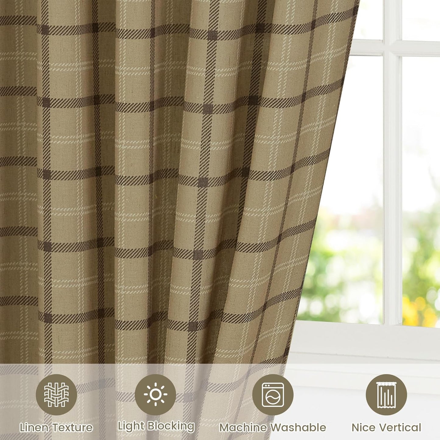 NICETOWN Linen Plaid Patterned Curtains - 84-Inch Light Filtering Privacy Shade | Semi-Sheer, 1 Pair, 52W x 84L