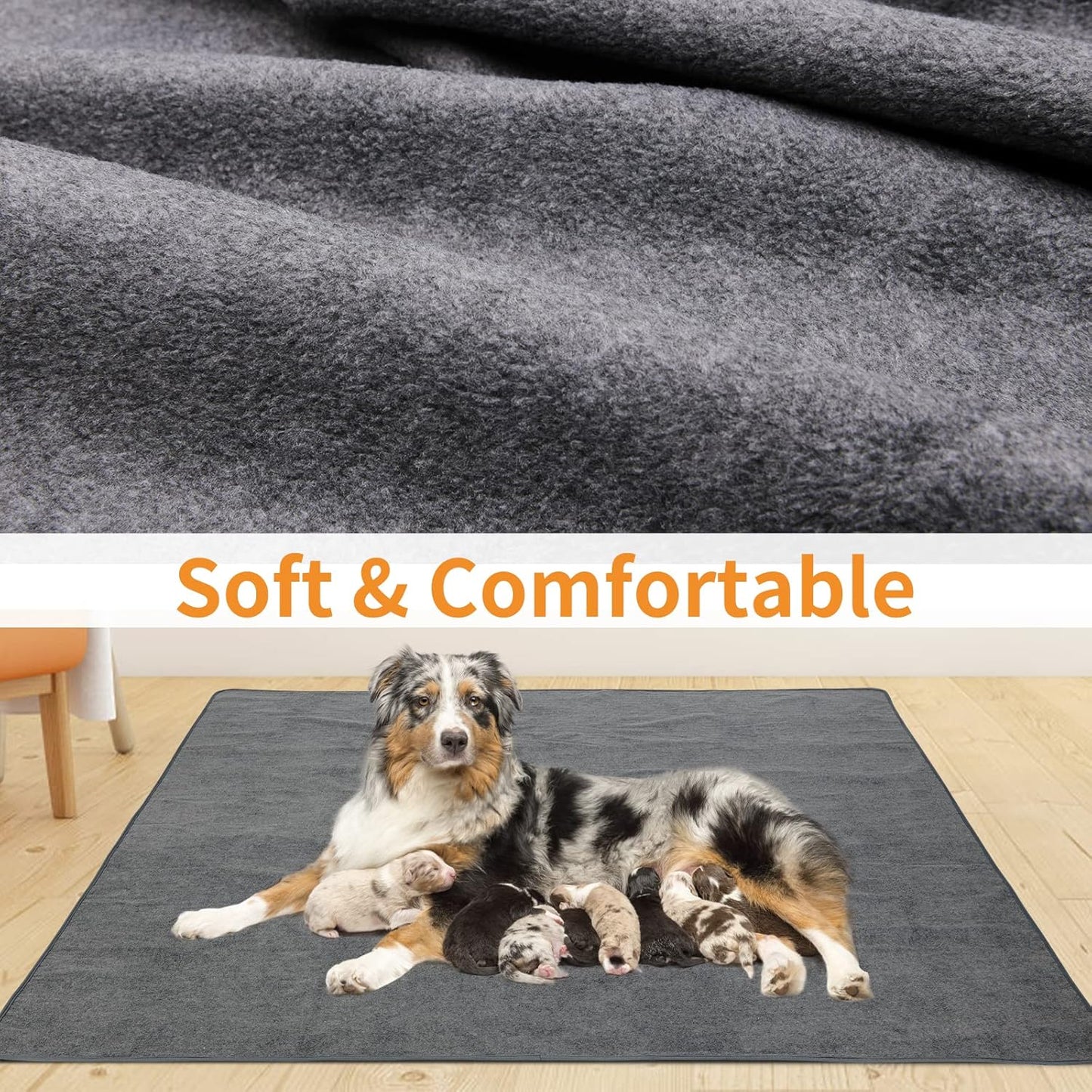 LOOBANI Extra Large Reusable Dog Mat - Non-Slip, Washable Pee Pads for Incontinence | 36"x48" Gray