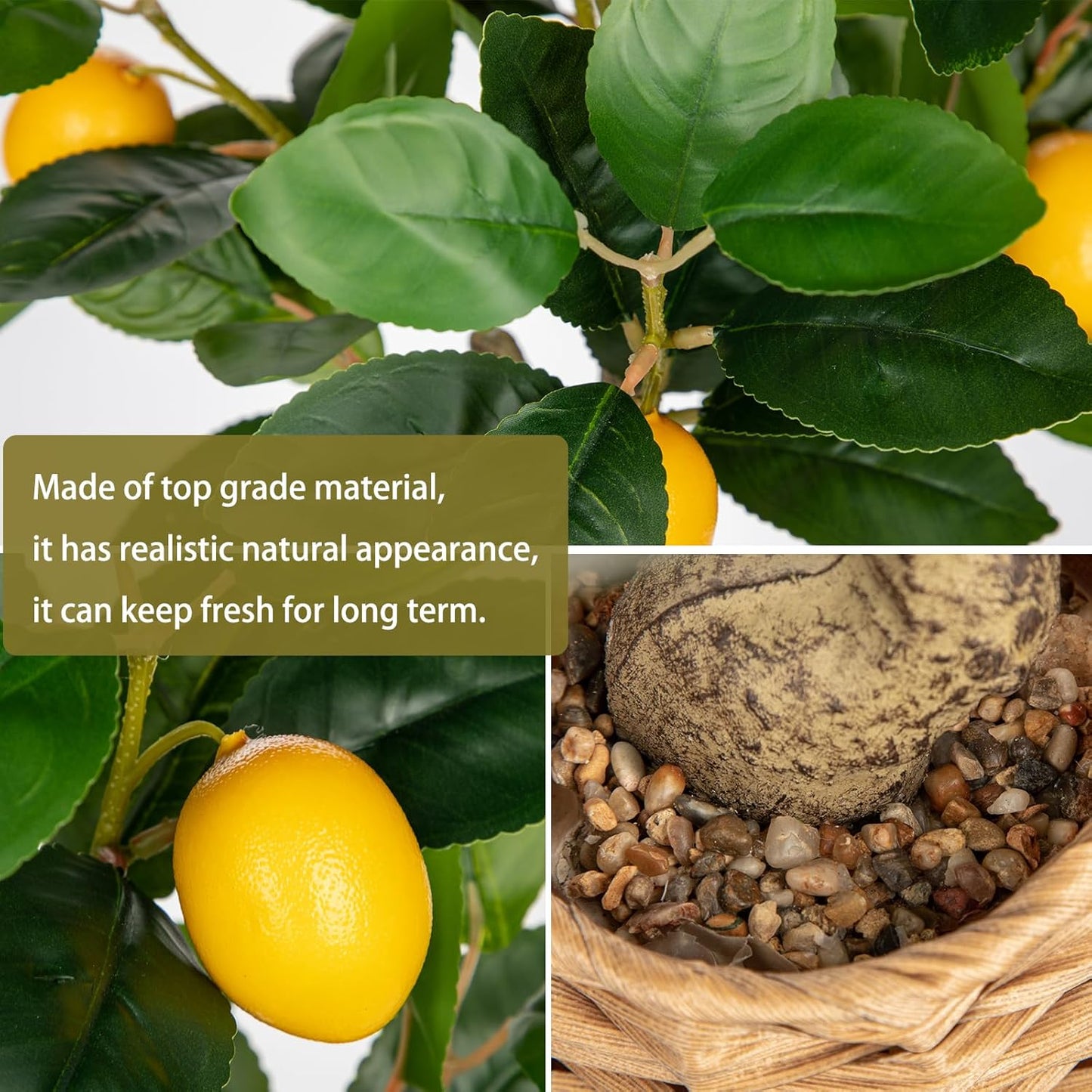 Skiennix Artificial Potted Lemon Tree - 17.3-Inch Faux Citrus Plant with Woven Pot for Home & Office Decor