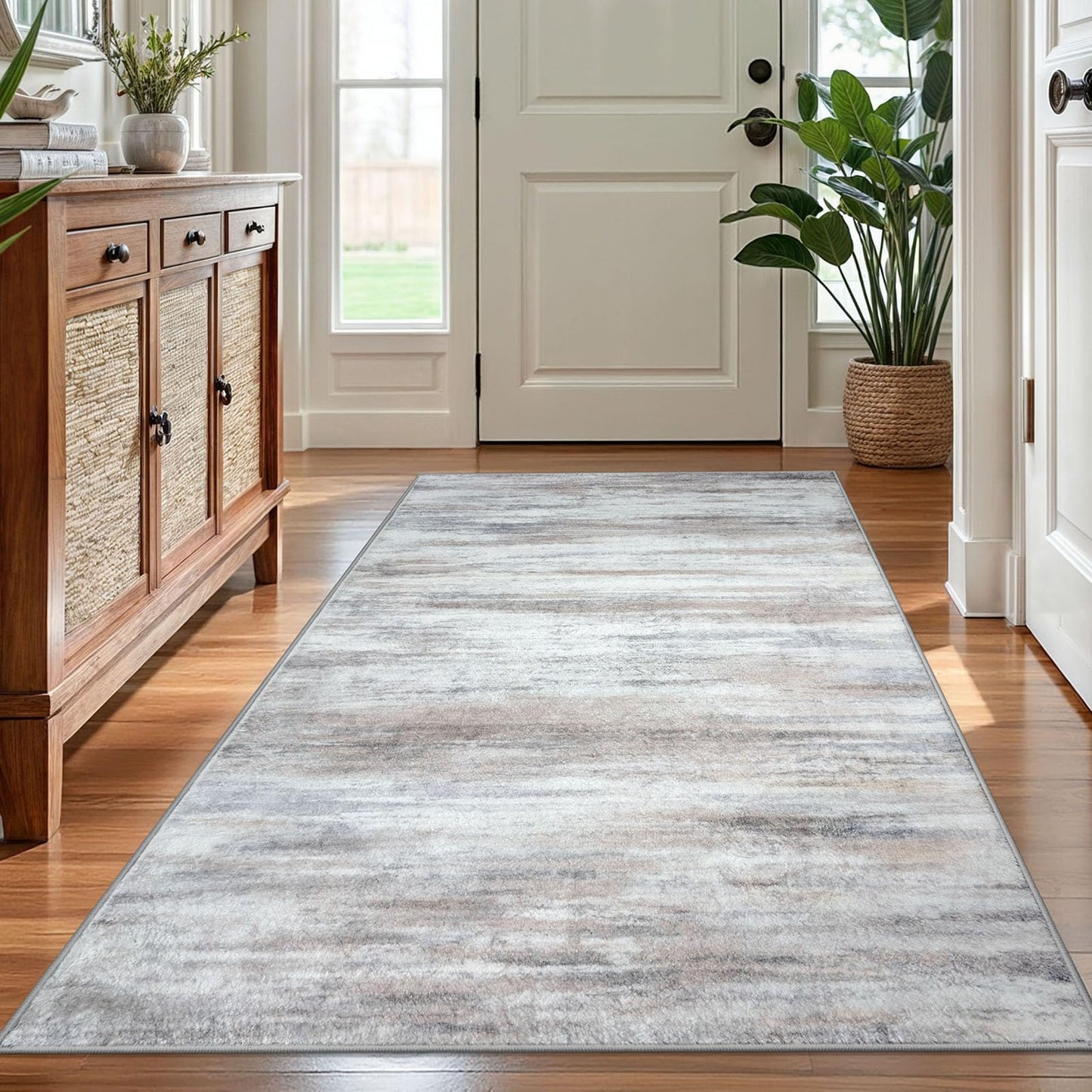 KOZYFLY 4x6 Area Rug Modern Ombre Bedroom Rug, Washable Non-Slip Soft Striped Living Room Rug, Print Distressed Grey-Blue Abstract Carpet for Laundry Nursery