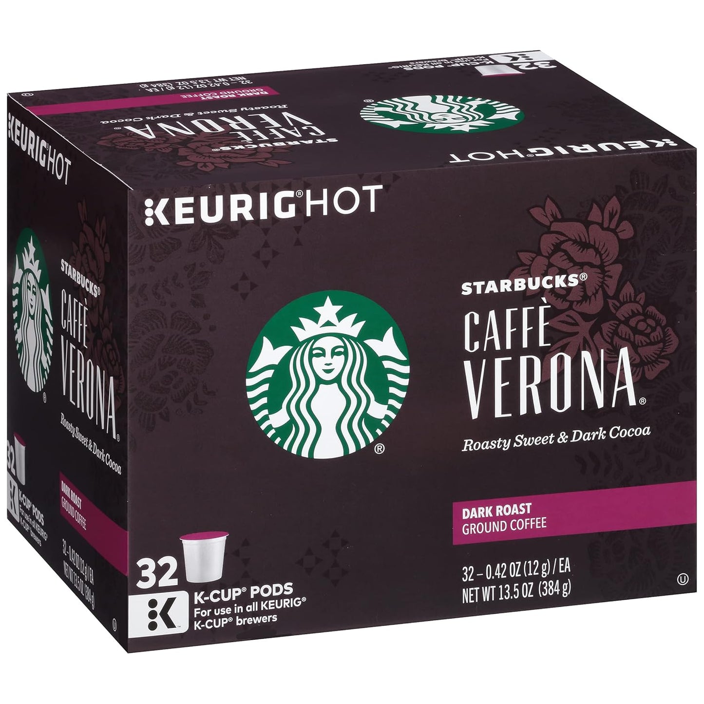 Starbucks Caffe Verona K-Cup Pods - Rich, Dark Roast Coffee - 32 Count Pack