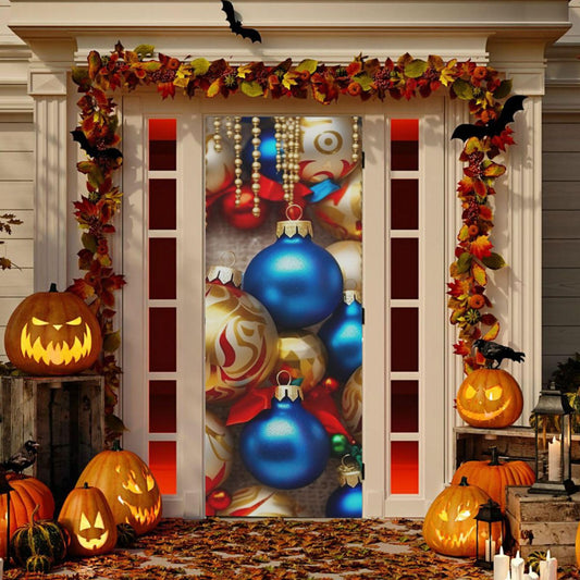 Wajiw Christmas Ball Door Cover Washable High Elastic Fabric Front Door Cover for Festive Party Home Decor,32x79Inch