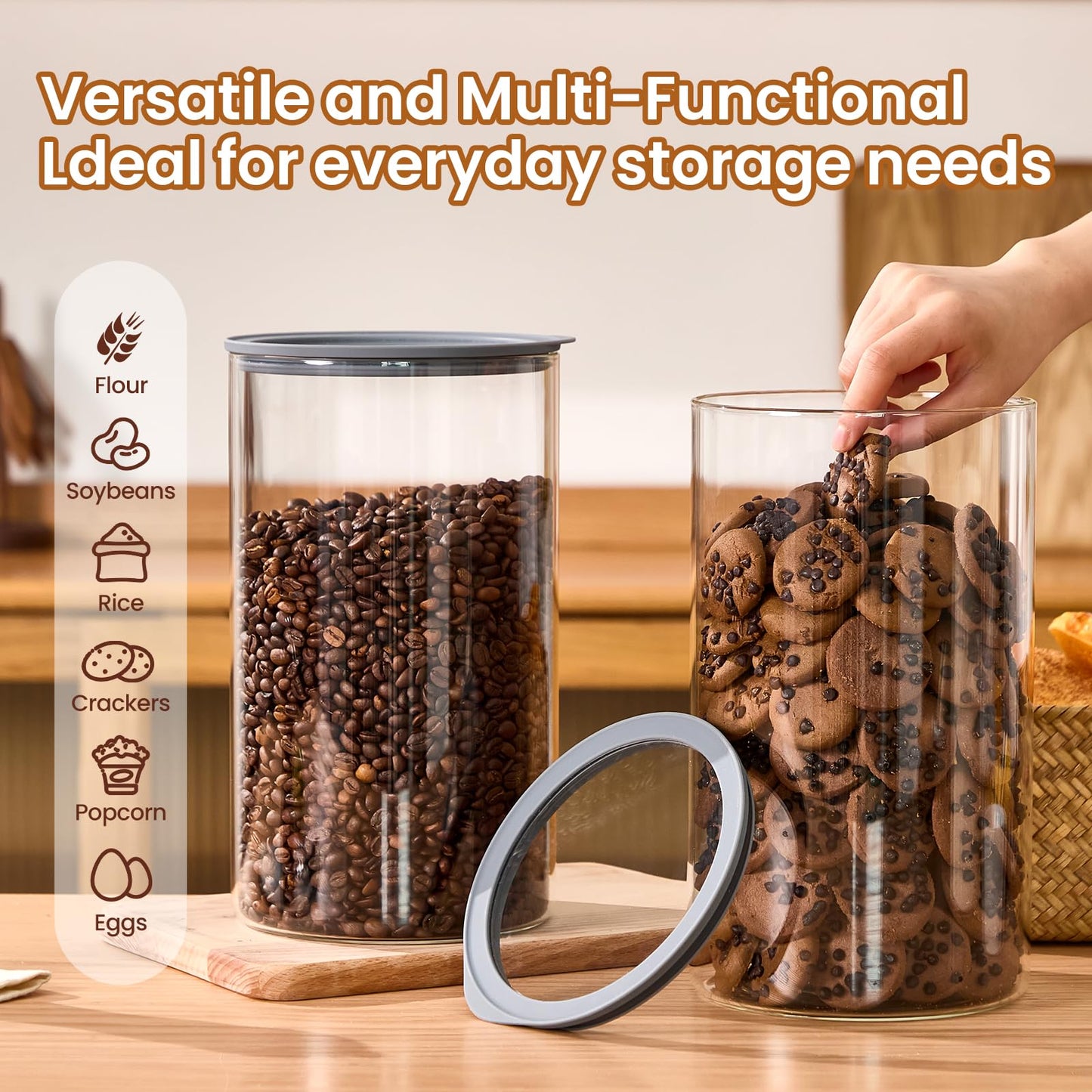 Spreccio 2 PCS Flour Sugar Storage Containers, 1-Gallon(4.2Qt) Cereal Containers Storage with Airtight Lids, Glass Food Jars for Oats, Cereal and More