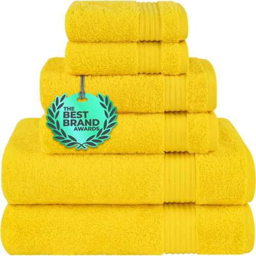Cotton Paradise 6-Piece Towel Set - 100% Soft Absorbent Turkish Bath Towels | Yellow Color