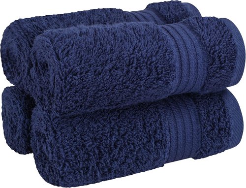 Cotton Paradise 100% Cotton Washcloth Set - Soft, Absorbent 4-Piece Towels in Navy Blue
