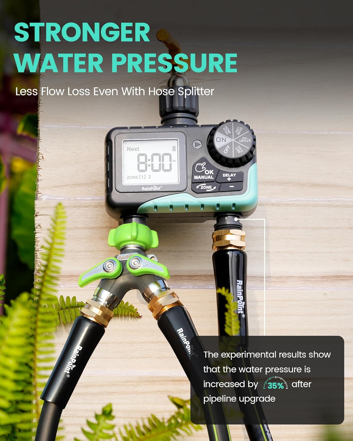 RAINPOINT Sprinkler Timer - 2 Outlet Programmable Water Timer for Garden Hose | LCD Display, Rain Delay & Manual Control