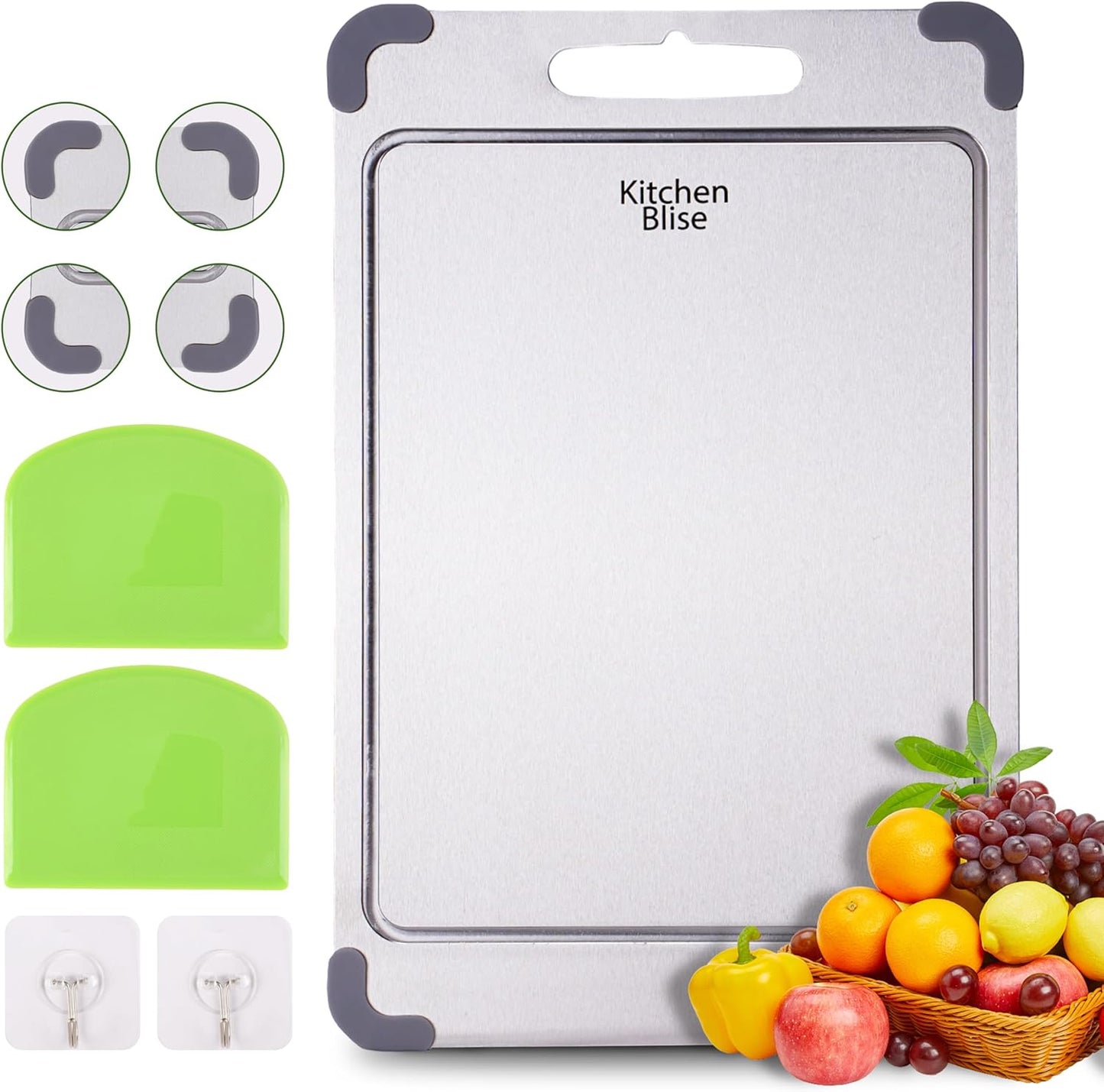 Premium 316 Stainless Steel Cutting Board - Non-Toxic Food Grade | 14" x 9.6" Dishwasher Safe with Grooves for Meat, Veggies & Fruit