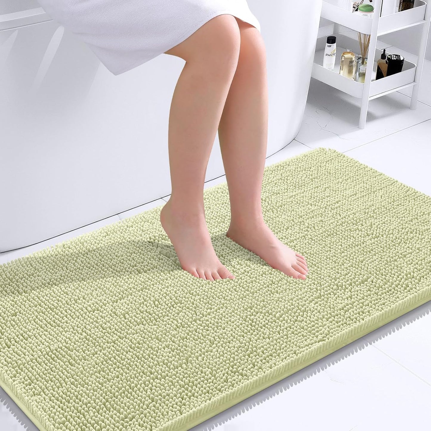 OLANLY Bathroom Runner Rugs - Soft Absorbent Chenille with Rubber Backing | Quick Dry, Machine Washable, 44x24, Vanilla