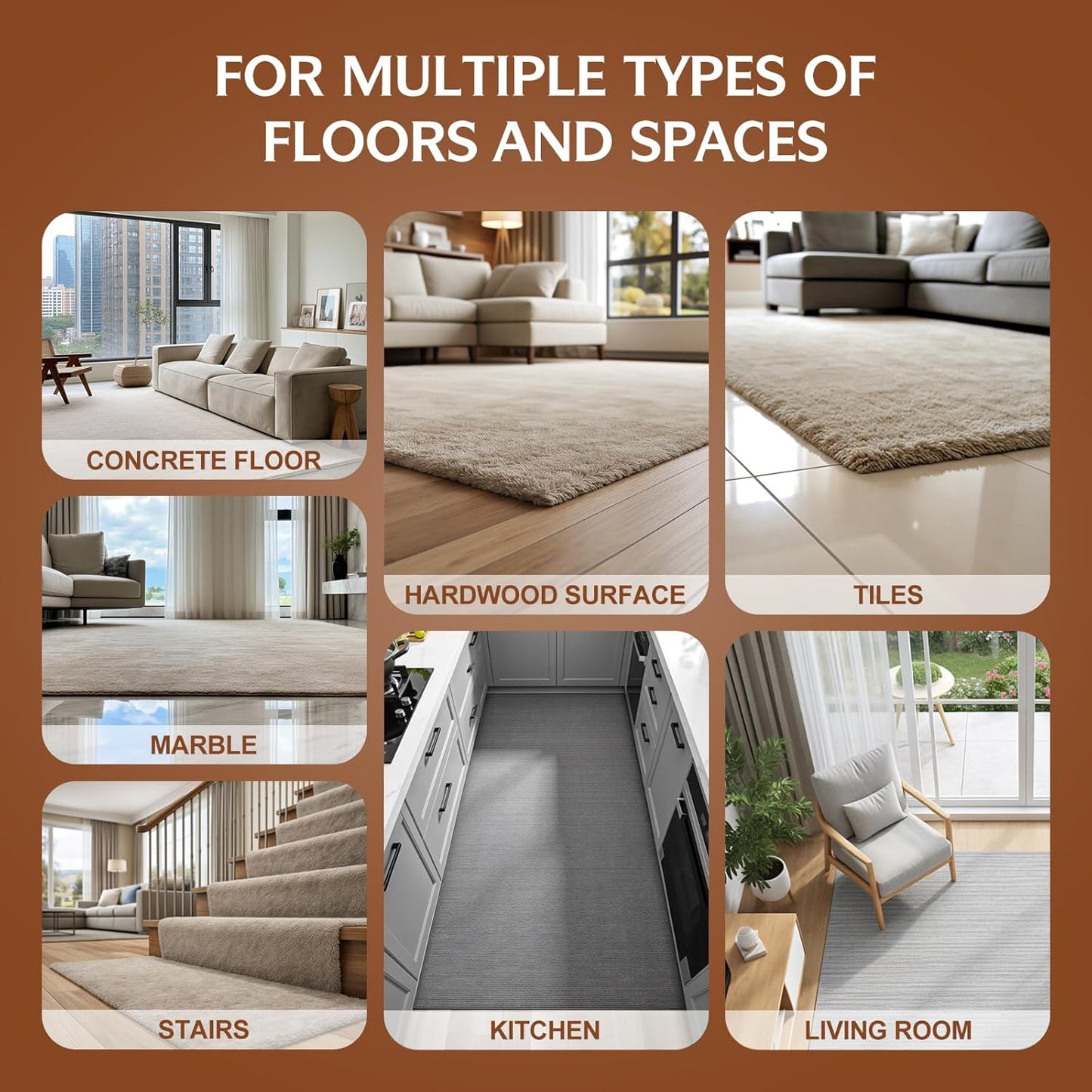 Skiennix Non-Slip Rug Grippers - Dual-Sided Adhesive Pads to Keep Corners Flat | 8 Reusable & Washable Pads for Hardwood Floors and Tiles