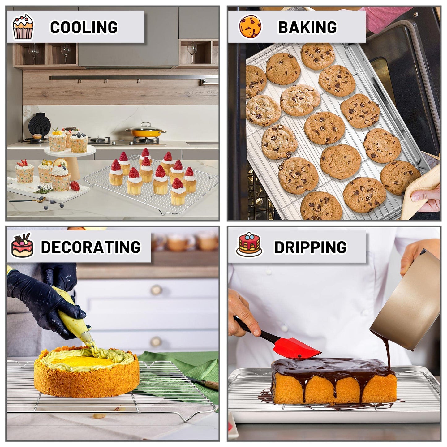 TeamFar Baking Sheet with Rack, 17.6 x 13 x 1 inch Stainless Steel Baking Pan Cookie Sheet Set with Cooling Rack for Baking/Roasting/Cooling, Non-Toxic & Heavy Duty, Dishwasher Safe - Set of 4