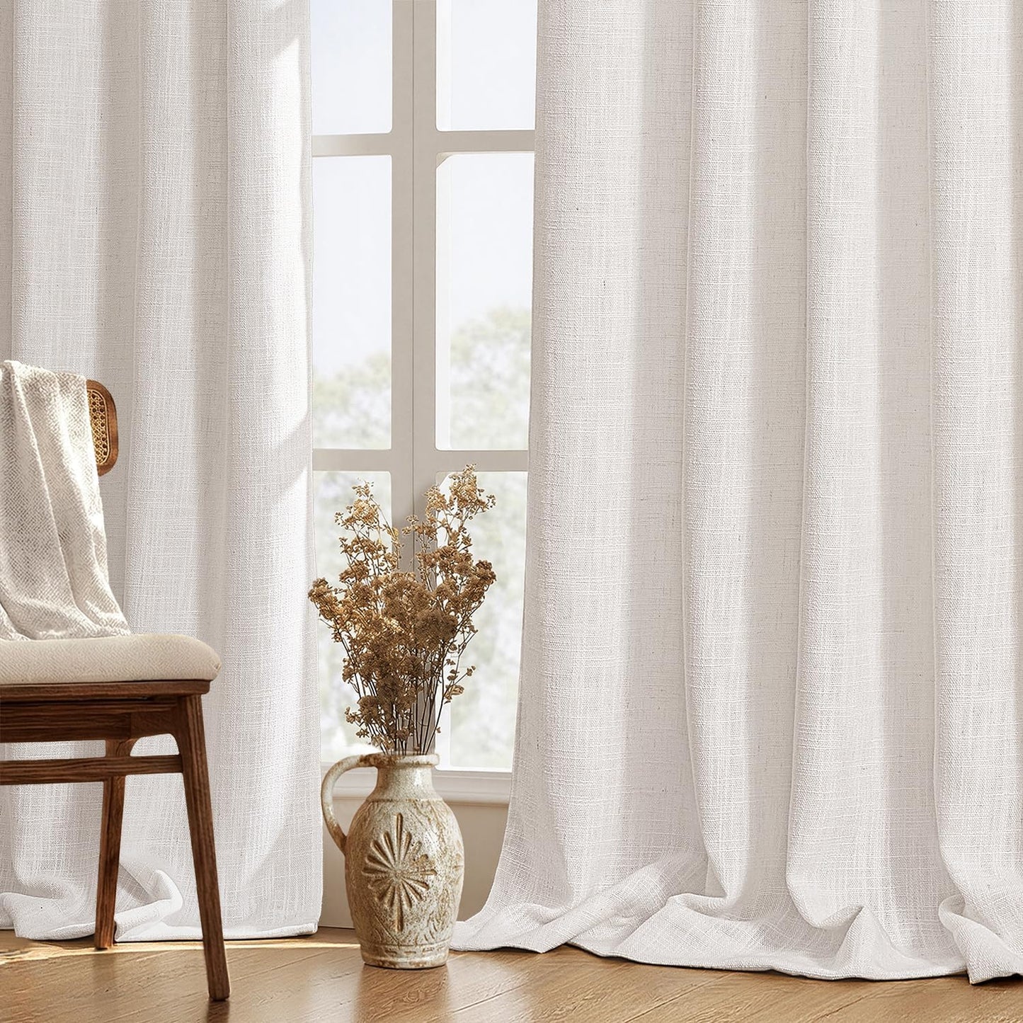 MIULEE Thick Linen Curtains - 96-Inch Semi-Sheer Drapes for Living Room | Ivory, Set of 2 Panels