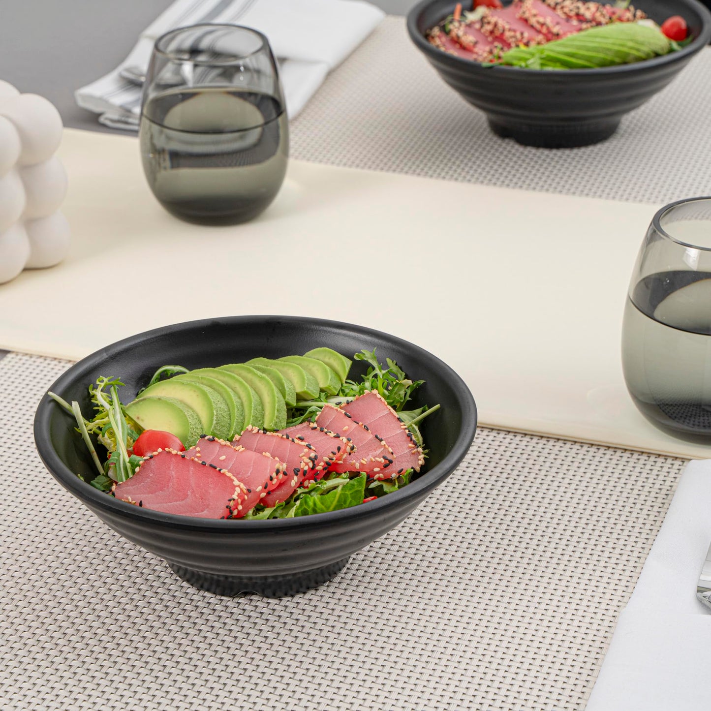 Restaurantware Voga 27 Ounce Soup Bowls 2 Large Pho Bowls - Faux Stone Serve Noodles Salads Or Pastas Black Melamine Ramen Bowls Shatterproof Dishwashable Asian Style Bowls