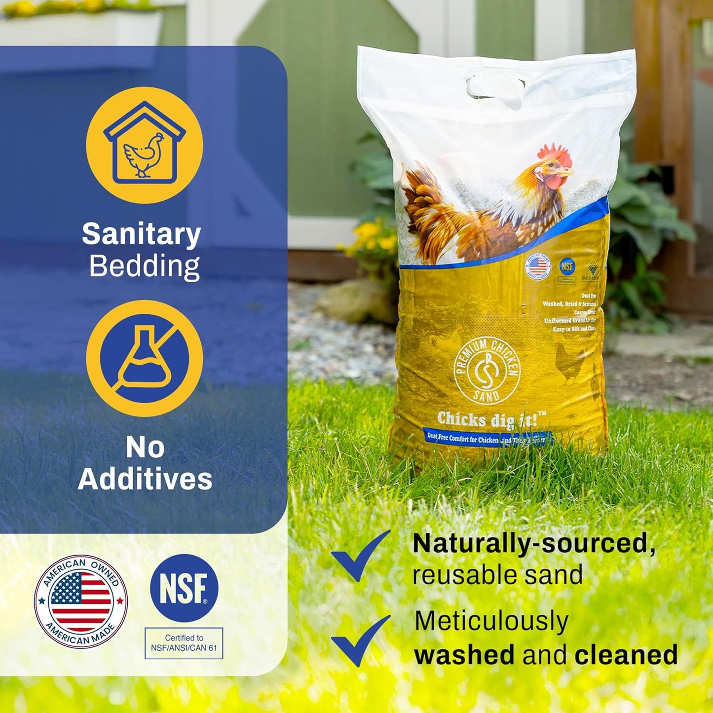 Premium Chicken Sand - Dust-Free, Odor-Control Bedding for Coops & Nesting Boxes | 50 lbs (8-Pack)