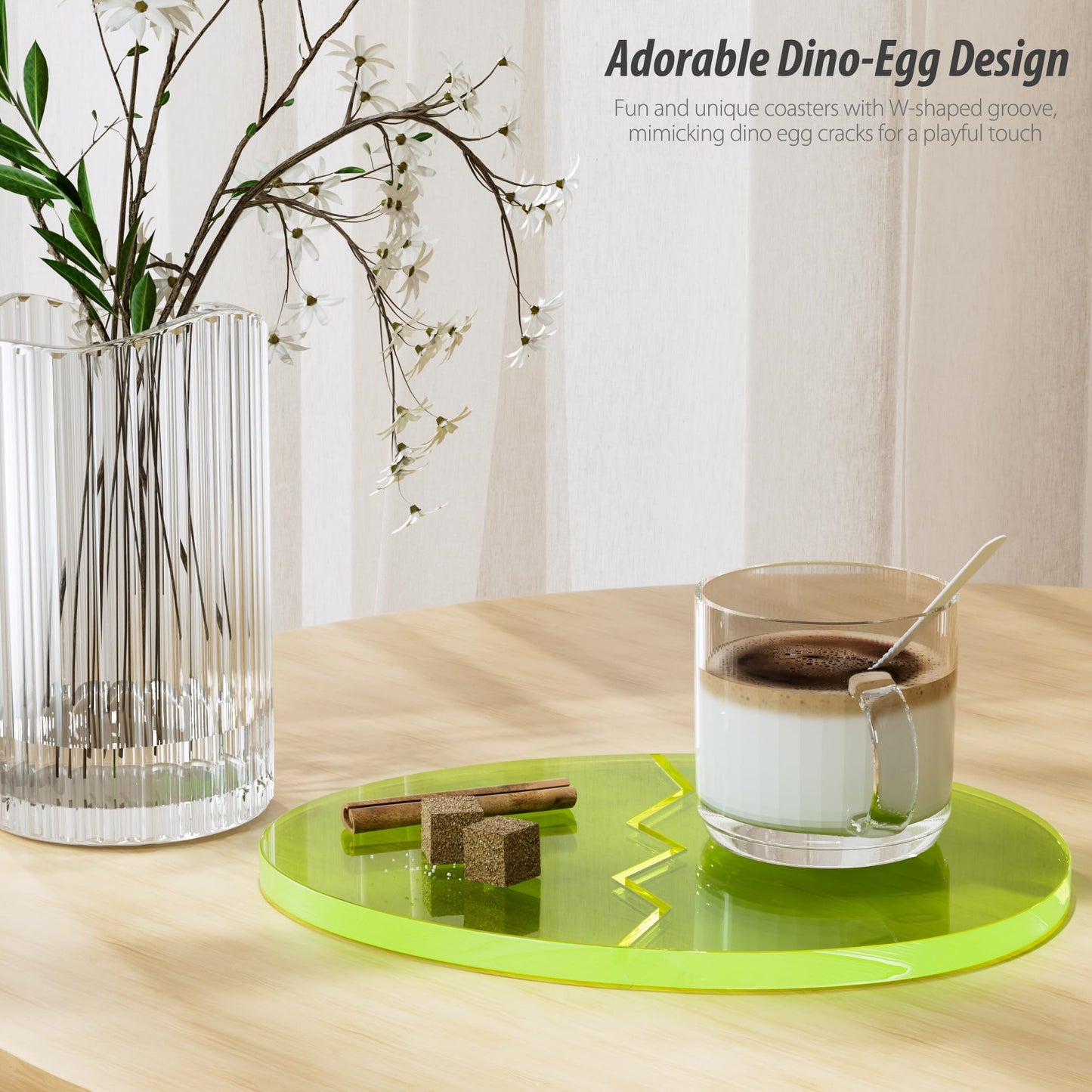 Acrylic Coaster Decorative Plates,Office Desk Accessories, Clear Dinosaur Egg Shape Coffee Cup Decor, Perfect for Tabletop Protection and Display.