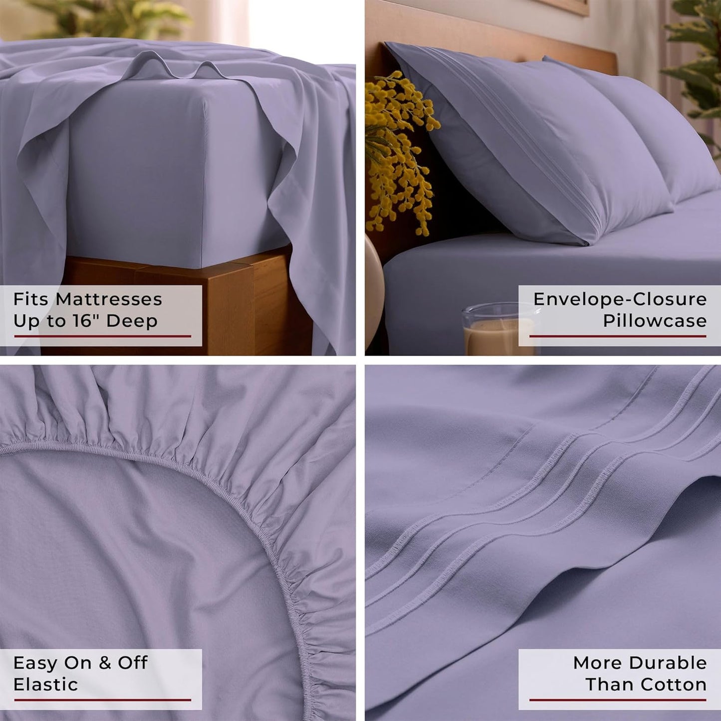 Mellanni Full Sheets Set - 4 PC Hotel Luxury Bedding | Extra Soft, Cooling, Wrinkle-Resistant (Full, Violet)