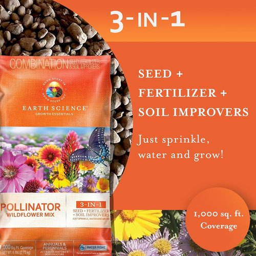 Earth Science Wildflower Pollinator Mix - 6 lb Non-GMO Seed Blend for Bees, Hummingbirds & Butterflies