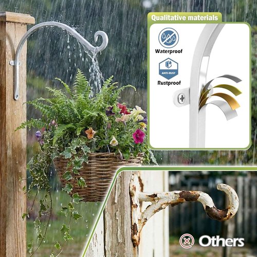 AJART White Plant Hanger - 12-Inch Metal Wall Hooks for Indoor/Outdoor Flower Baskets