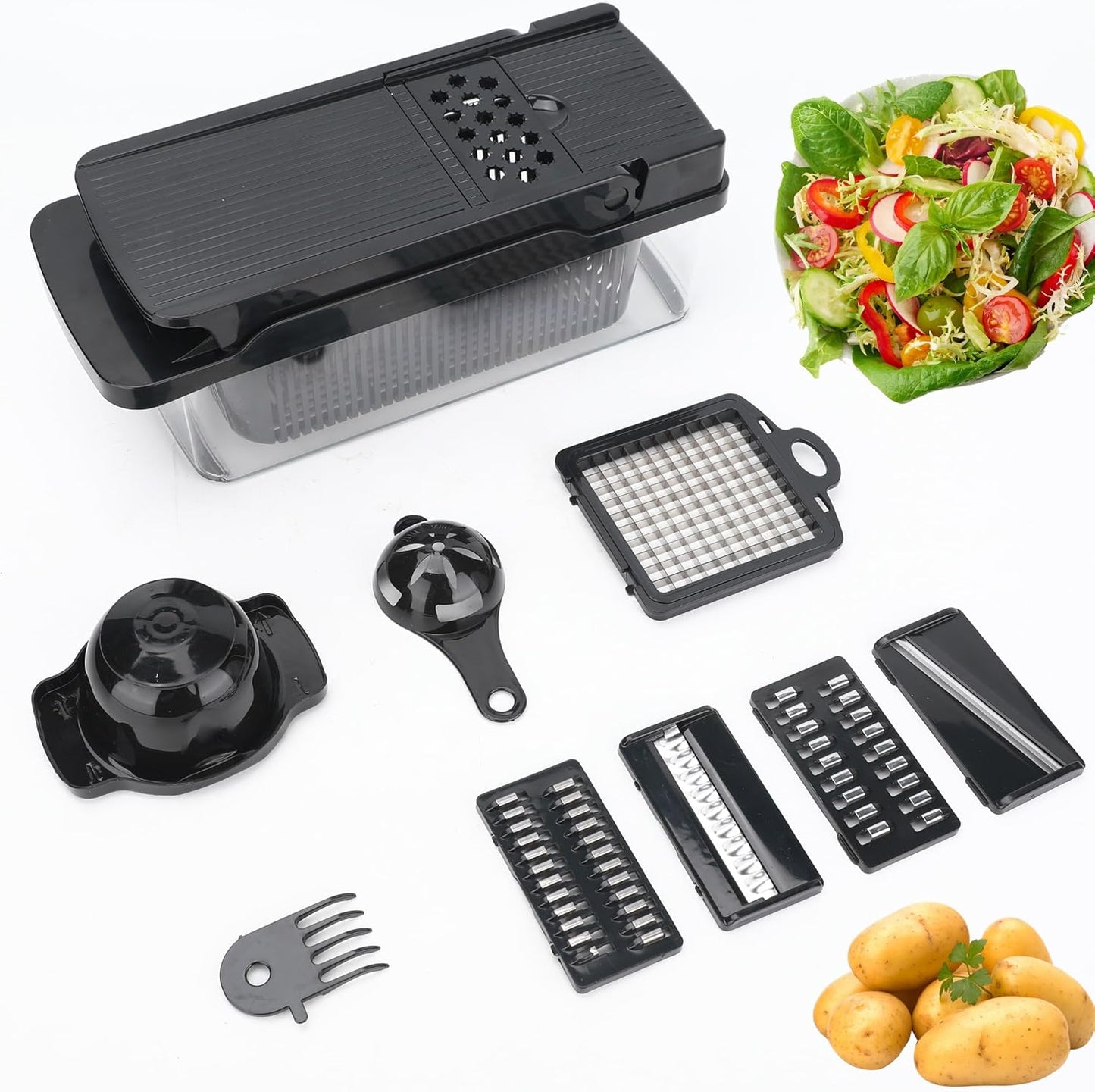 Skiennix Vegetable Chopper 14-in-1 - Multifunctional Stainless Steel Onion Dicer & Mandoline Slicer
