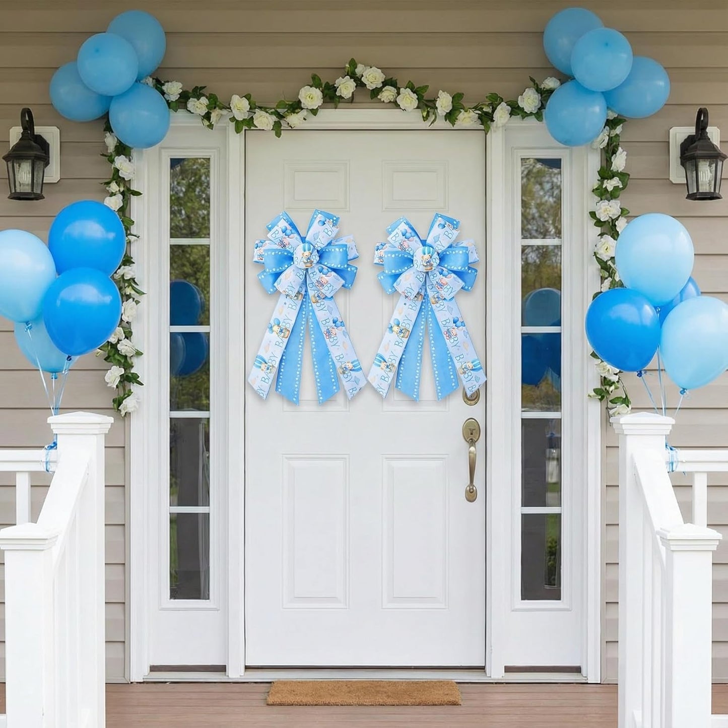 Skiennix Large Baby Shower Bows - 20x11 Inch Baby Blue Decorative Ribbons for Wreaths & Home Decor