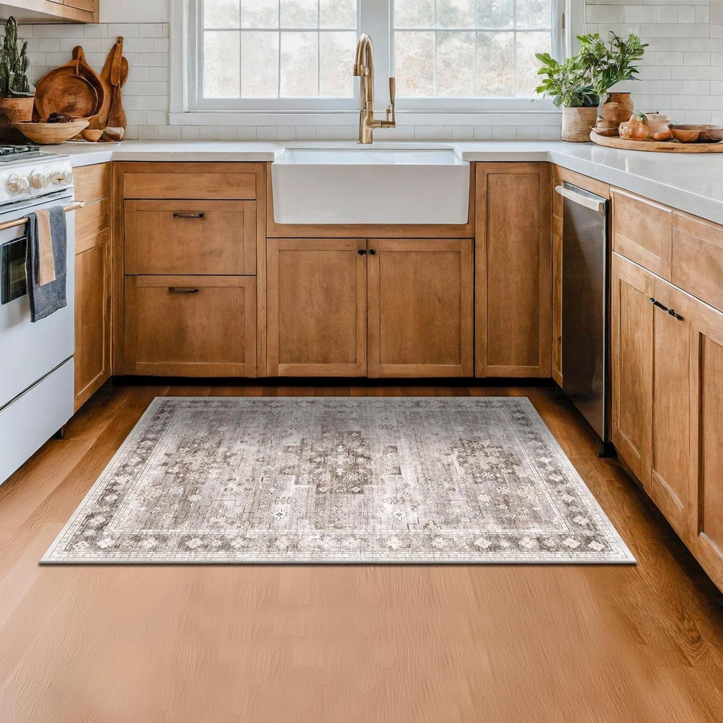 Regine Switzerland Washable Large Entryway Rug - Boho Vintage Floral Design, 3x4 Feet, Stain Resistant, Non-Slip