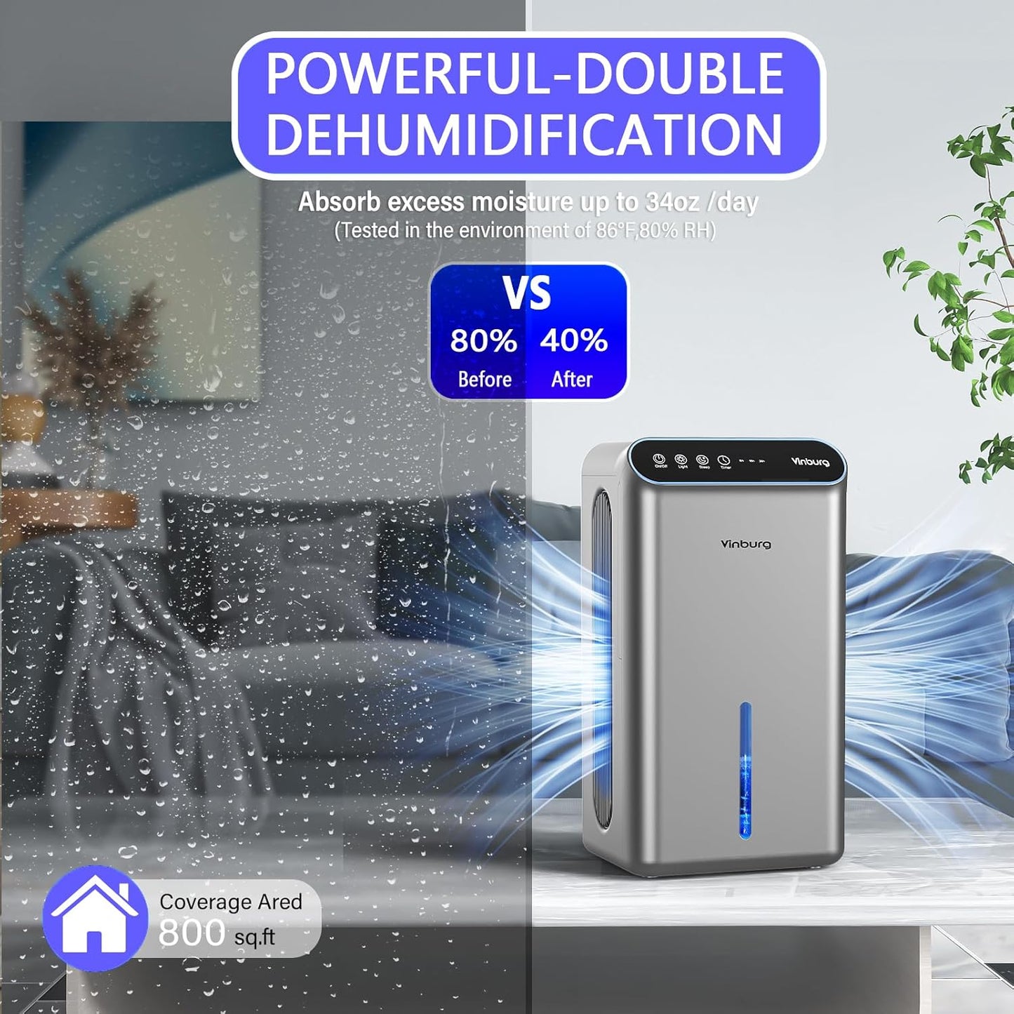 Skiennix Dehumidifier - Quiet 85 OZ Water Tank for Home | Ideal for Basement, Bedroom, and Bathroom