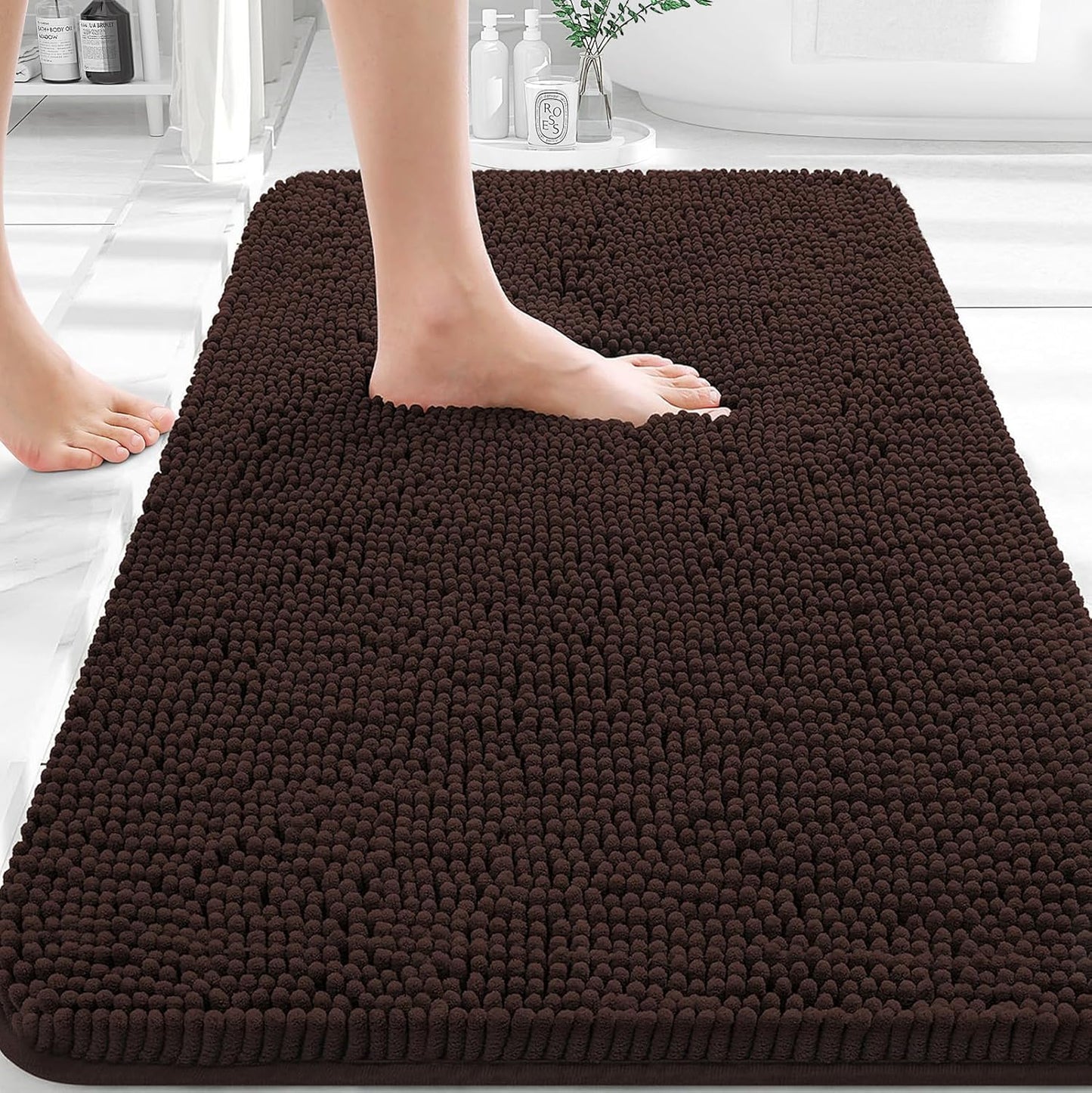 OLANLY Bathroom Rugs - Extra Soft Chenille Bath Mats | Quick Dry, Machine Washable, 36x24, Brown